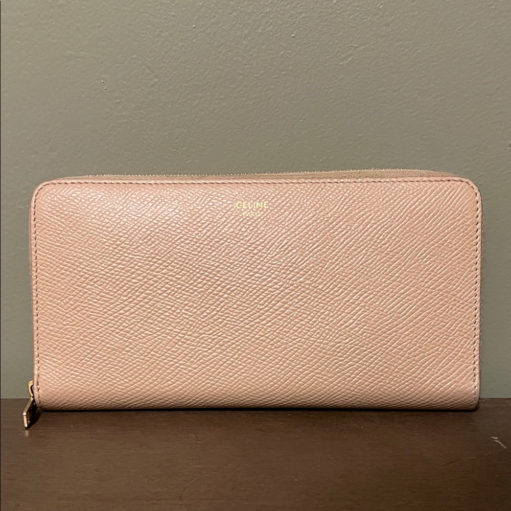 Celine Tan Zip-Around Leather Wallet